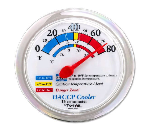 Taylor Precision Products 5636 Cooler/Freezer Wall Thermometer with Mounting Bracket, 6" Dial HACCP on white background