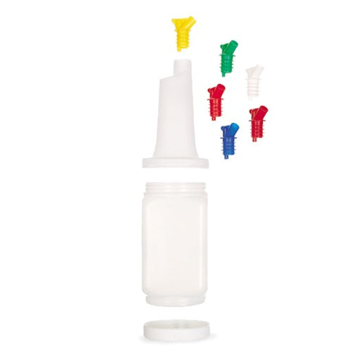 Traex Bar Keep II 1.5 Qt. White Pour Container with Neck, Lid, and Assorted Color Spouts