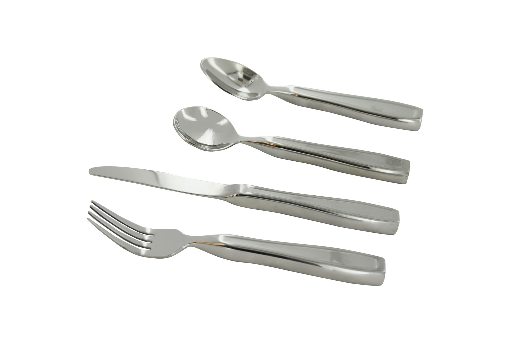 Weighted Utensils on white background all lined up
