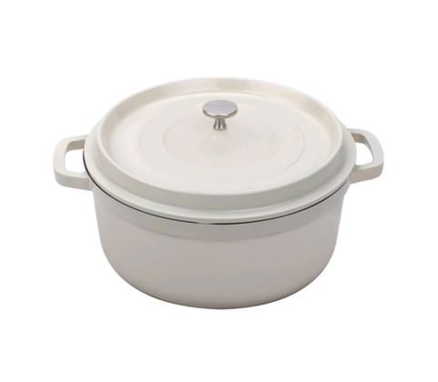 GET Light Weight Heiss 4.5Qt White Enamel Coated Cast Aluminum Round Dutch Oven with Lid on white background