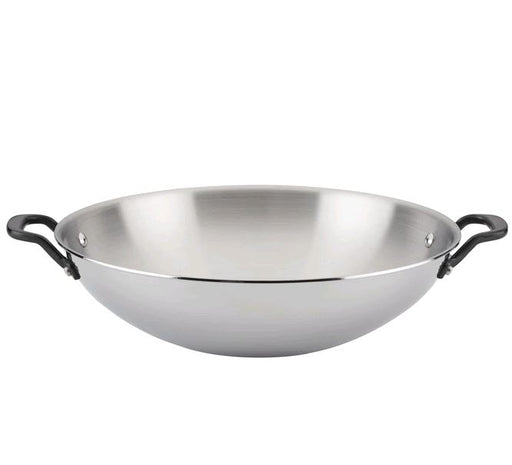 KitchenAid 5-Ply Clad Stainless Steel Wok, 15-Inch, Polished Stainless Steel on white background
