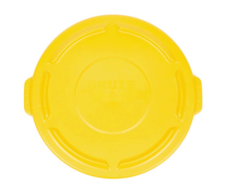 Rubbermaid BRUTE Yellow 32 Gallon Round Trash Can Lid FG263100YEL on white background