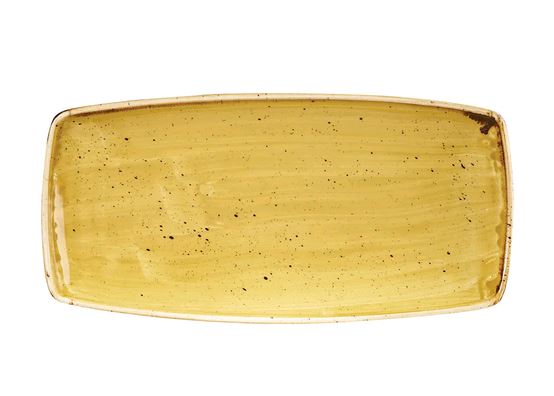 Churchill Ceramic Mustard Seed Yellow Rectangular Stonecast Plate - 11 3/4" x 6" SMSSOP111 on white background